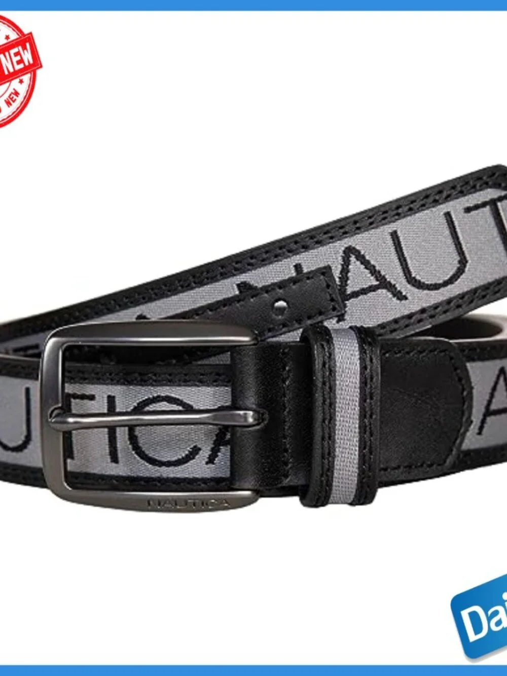 Men's Genuine Leather Belt with Canvas Overlay, Gunmetal Buckle, Size 40